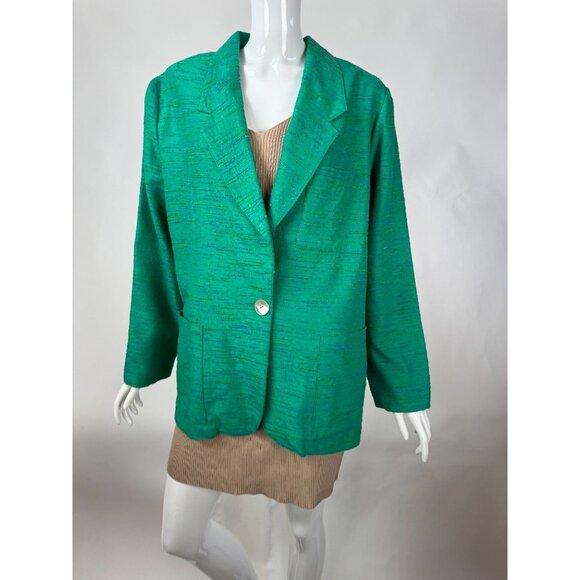 Vintage Green Designer Textured Blazer With Single Button & Pockets Sz XL - Picture 14 of 16